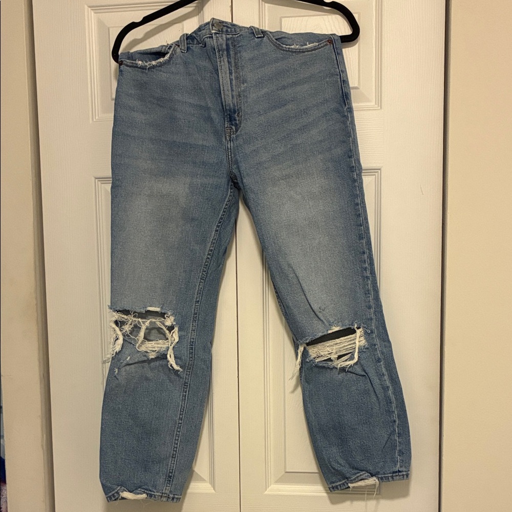 Abercrombie & Fitch Light Blue Distressed Straight-Leg Jeans